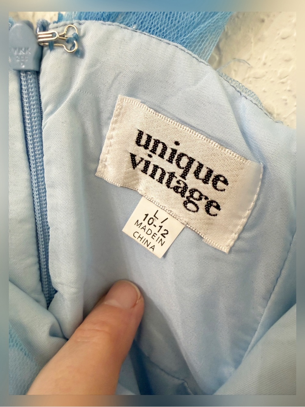 Unique Vintage - Light Blue Floral Mesh Tulle Party Dress - L - Picture 10 of 15